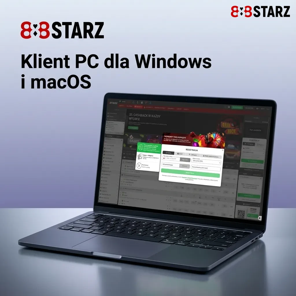 Ekran laptopa z otwartą przeglądarką pokazującą stronę bukmachera zamiast aplikacji desktopowej