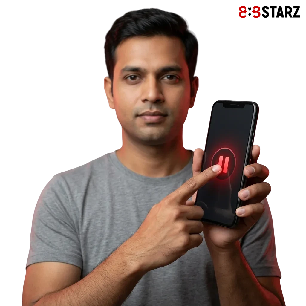 Grafika promująca odpowiedzialną grę w 888starz, z symbolem ochrony budżetu i równowagi emocjonalnej gracza