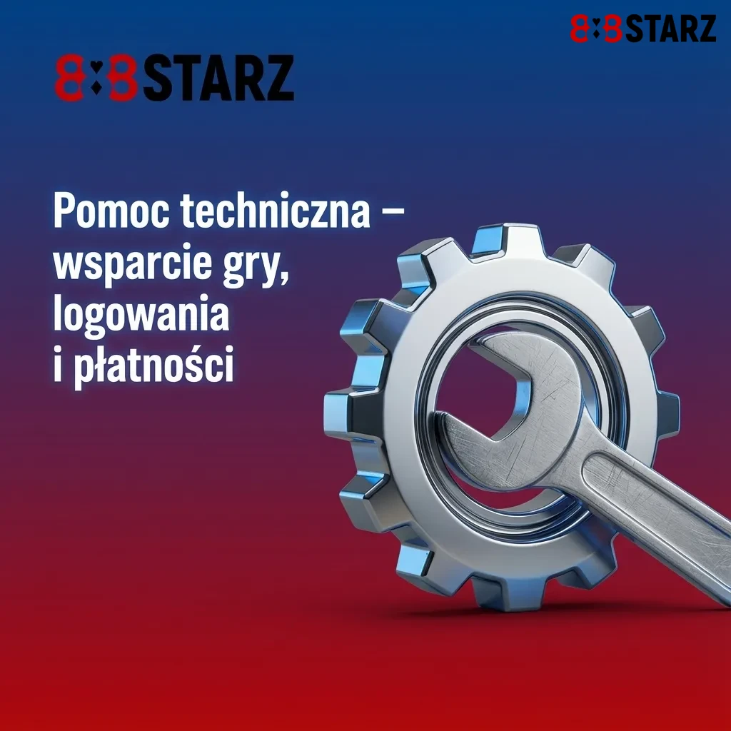 Ikona działu pomocy technicznej z symbolami gry, logowania i płatności oraz informacją o kontaktach z supportem