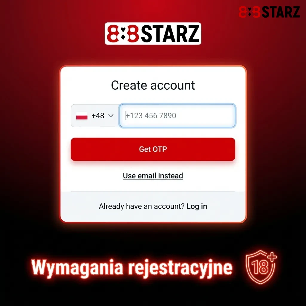 Grafika z listą wymagań rejestracji 888starz: pełnoletność, jedno konto, prawdziwe dane, weryfikacja dokumentów