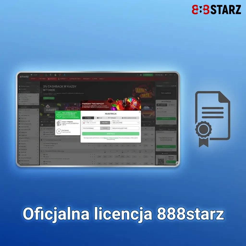 Grafika z logo 888starz i pieczęcią licencji Curacao eGaming, podkreślająca legalność i bezpieczeństwo serwisu