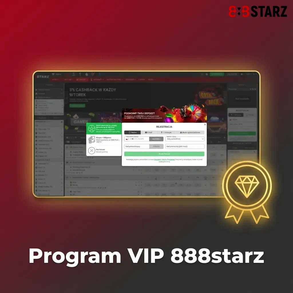 Grafika programu VIP 888starz: poziomy VIP, punkty za zakłady sportowe i kasyno, lepsze kursy, promocje i cashback