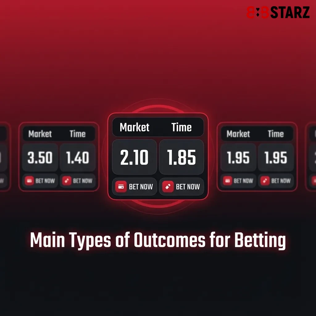 Comparison chart showing four betting outcome types: Match Winner, Totals, Handicap, and Correct Score with examples
